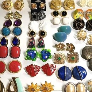 34 Pairs Wearable Vintage Earrings Grab Bag for Resell or Craft Lot
